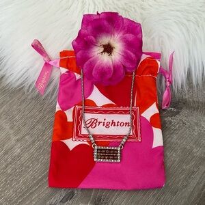 💗 BRIGHTON Retired Rectangle Amber Crystal Pendant Necklace Adjustable